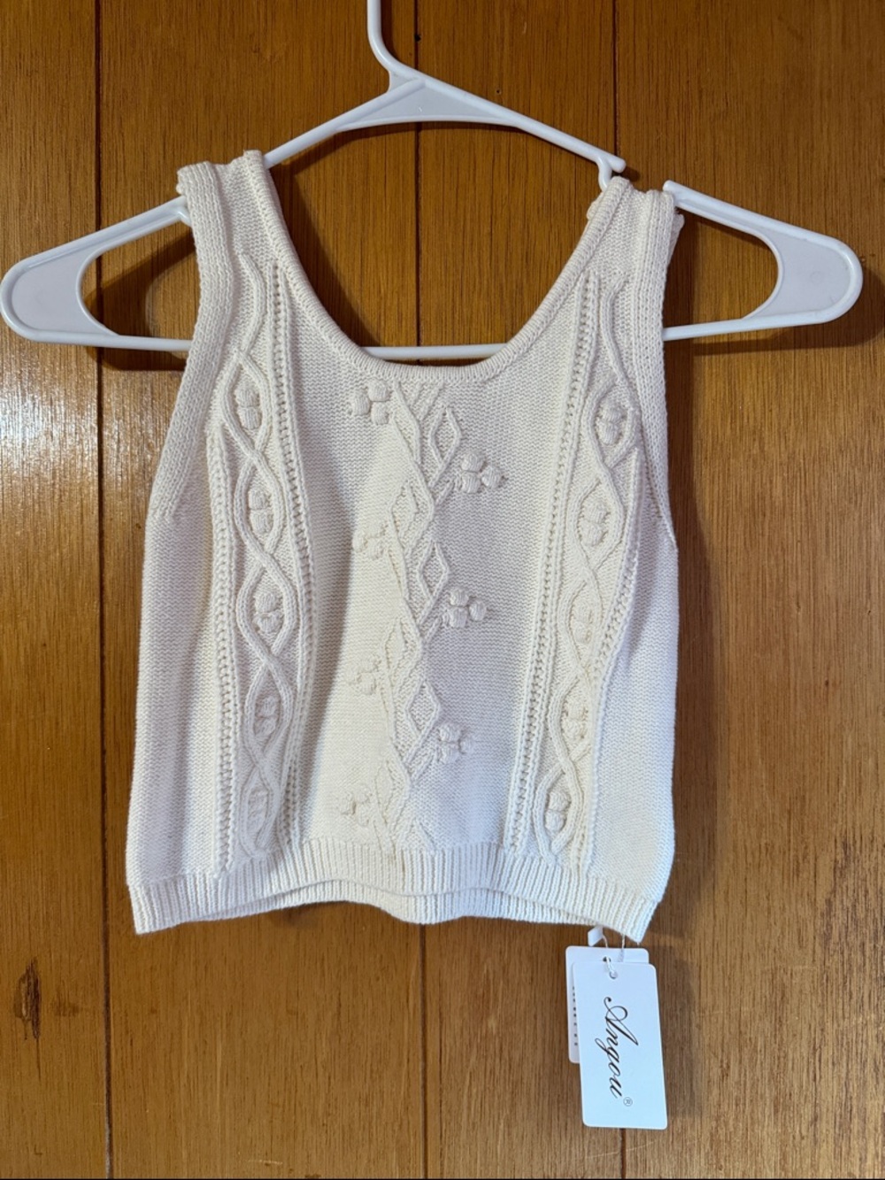 Cream Cable-Texture Knit Tank